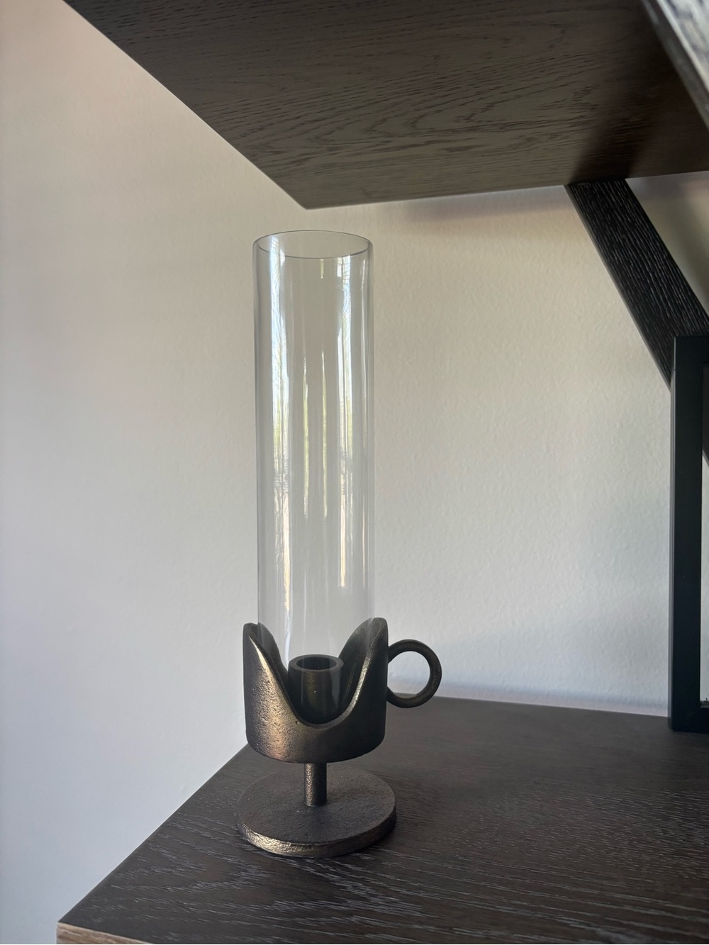 Black Metal Hurricane Candle Holder with Tall Glass Chimney